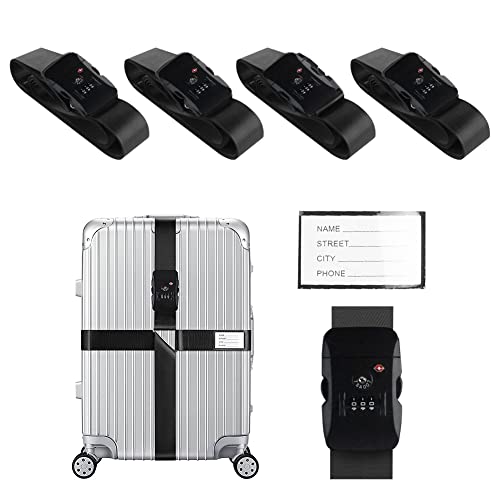 Veki Cross Luggage Straps Set TSA Approved with Lock, Black*4pcs - color: Black, size: 4pcs