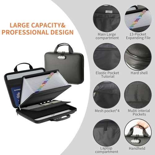 Fireproof Document File Organizer Bag, Black 5200°F Portable File Organizer Handbag With Lock,Hard Case Fireproof Waterproof Important Document Bag,Fire Safe Home Valuables Storage - style: Modern