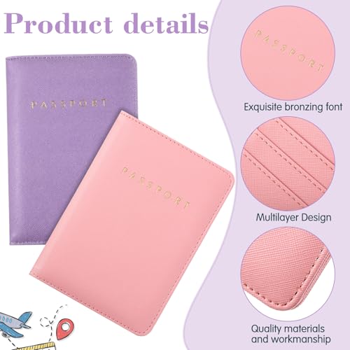 Frienda 2 Pcs Passport Holder Covers Waterproof Leather - color: Pink, Taro Purple