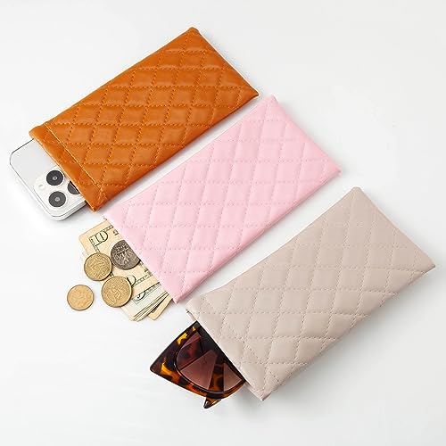 TRIUMPH VISION Eyeglass Case Glasses Case Soft Sunglass Pouch Sleeve 3 Pack - color: Pu Quilted (Brown, Pink, Grey)
