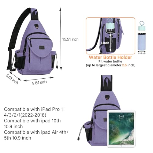 MOSISO Crossbody Sling Bag for Women, Shoulder Backpack, Hiking Daypack Bag - color: Lilac