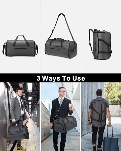 NPBAG Convertible Garment Duffle Bags for Travel - Carry on Garment Bag, Suit Bag for Men & Women, 3 in 1 Foldable Travel Duffle Backpack with Shoulder Strap (Woven Grey) - color: Woven Grey