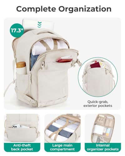 BAGSMART Travel Backpack for Women, 17.3 Inch Carry On Bag,Pistachio - color: Pistachio, size: 17.3 Inch