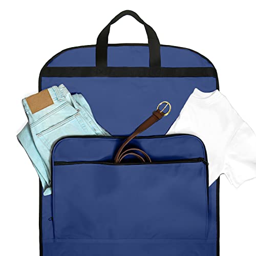 Dalix 60" Foldable Garment Bag Suits Cover Dresses w Front Pocket - color: Navy Blue