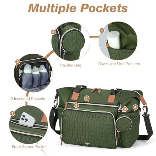 Diaper Bag Tote, Large Baby Hospital Bag for Labor Delivery Mom - color: Dark Green