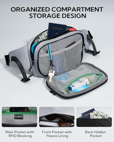 WATERFLY Fanny Pack Waist Bag: 3L Large RFID Anti-Theft for Travel - color: Grey