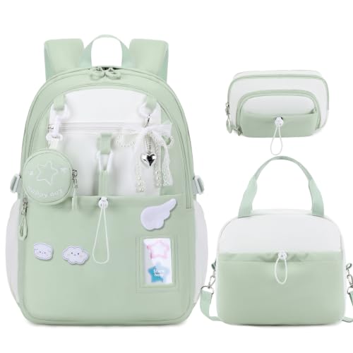DIGOBAY Backpack for Girls, 5PCS School Bookbag with Lunch Box Pencil Case - color: Green