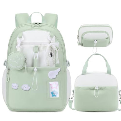 DIGOBAY Backpack for Girls, 5PCS School Bookbag with Lunch Box Pencil Case - color: Green