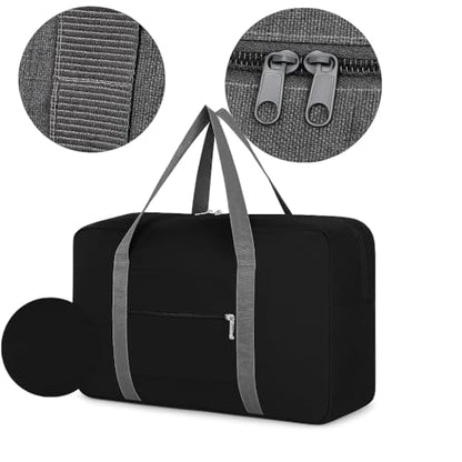 Lightweight Foldable Travel Duffel Bag – Compact Carry-On Luggage for Overnight Trips, Unisex Weekender Bag (Black) - color: Black