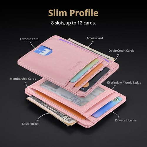 Buffway Slim Minimalist Front Pocket RFID Blocking Leather Wallets for Men and Women - Alaska Pink - color: Alaska Pink