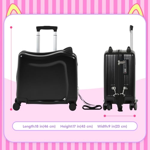 20" Kids Ride-On Suitcase with Rope, Carry-On Luggage with TSA Lock - color: Black