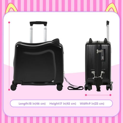20" Kids Ride-On Suitcase with Rope, Carry-On Luggage with TSA Lock - color: Black