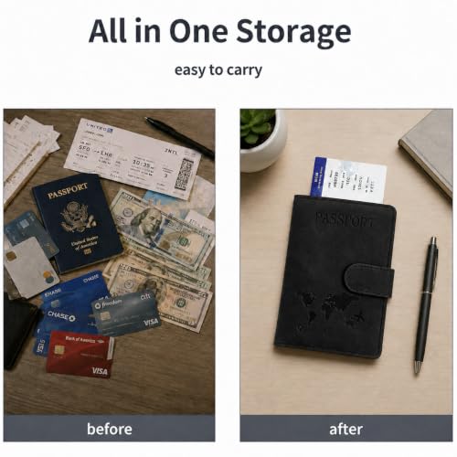 Passport Holder, RFID Blocking Travel Wallet, PU Leather, Black - color: Black#PP
