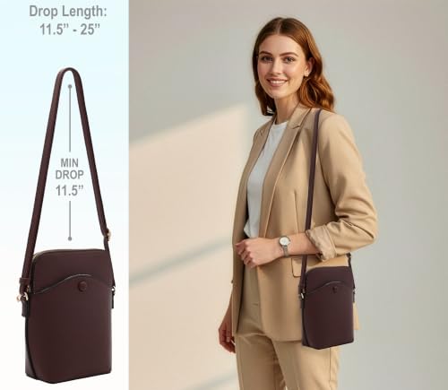 Solene Small Crossbody Bag with Gold Hardware, Mini Shoulder Purse with Adjustable Strap - color: Coffee