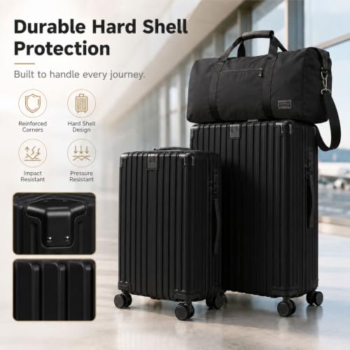 3 Piece Hardside Luggage Set with Spinner Wheels, TSA Lock, Lavender - color: black