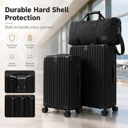 3 Piece Hardside Luggage Set with Spinner Wheels, TSA Lock, Lavender - color: black