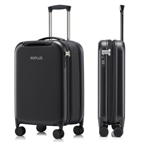 ROPLUS Foldable Carry On Luggage, Durable Hardside Suitcase with Mute Wheels, Waterproof Expandable Harshell Rolling Luggages with Side Pocket, TSA Lock (Black, 20-Inch) - color: Black, size: 20-Inch
