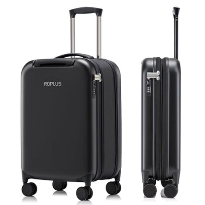 ROPLUS Foldable Carry On Luggage, Durable Hardside Suitcase with Mute Wheels, Waterproof Expandable Harshell Rolling Luggages with Side Pocket, TSA Lock (Black, 20-Inch) - color: Black, size: 20-Inch