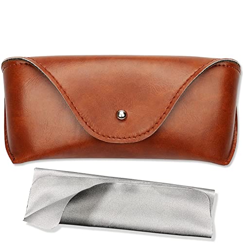 LogHog Portable Leather Glasses Case,Flexible Sunglasses Pouch Slim Case for Women Men Horizontal Eyeglass Case - color: Brown