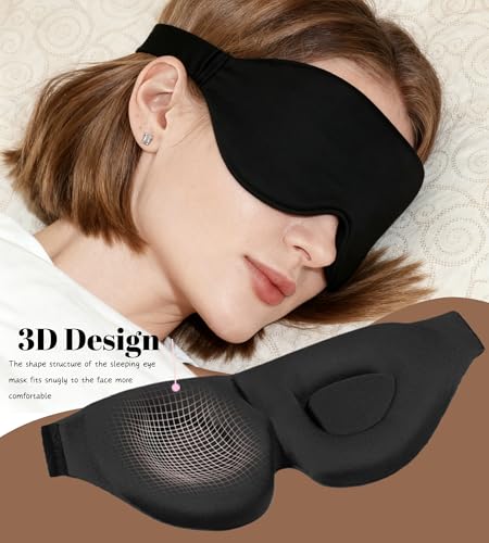 Sleep Mask for Women Men Comfortable Blockout Soft 3D Padded Eye Mask for Sleeping Side Sleeper Friendly Black - color: Black