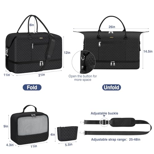 ITIEZY Weekender Bag for Women 21.5" Travel Duffel Large Carry On Bag 3PCS - color: 9a-black