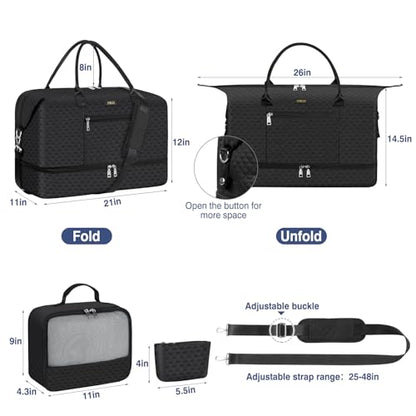 ITIEZY Weekender Bag for Women 21.5" Travel Duffel Large Carry On Bag 3PCS - color: 9a-black