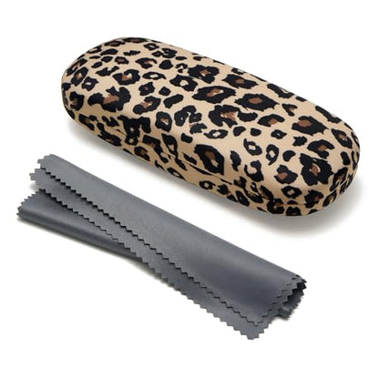WOZEAH Eyeglasses Case Hard Shell, Protective Glasses Case for Women Men, Portable Eyeglass Holder Box with Cleaning Cloth - color: Leopard