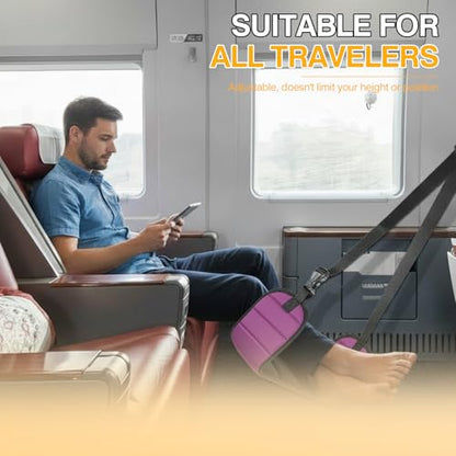 Travel Foot Rest for Airplane Train Bus & Office – Portable Foot Hammock with Memory Foam Cushion – for Leg Comfort During Long Journeys Compact for Carry-On