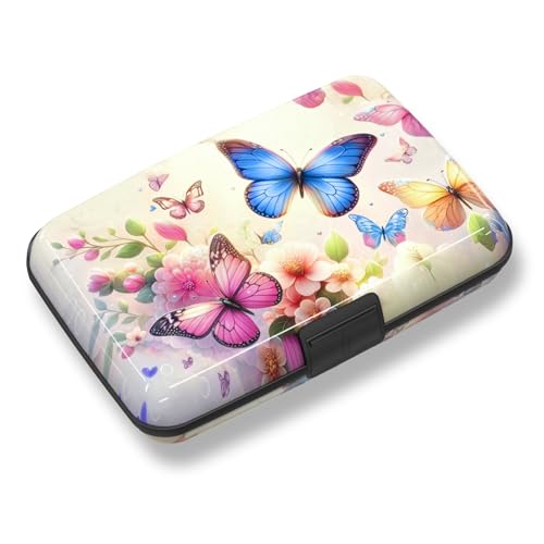 Credit Card Holder, Colorful Butterfly Mini RFID Small Aluminum Card Wallet - color: Colorful Butterflies