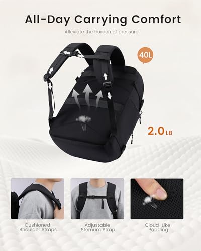 LOVEVOOK Travel Backpack for Women Men, 40L Carry On Travel Backpack - color: Dusty Blue‑black, size: 40L-4Pcs