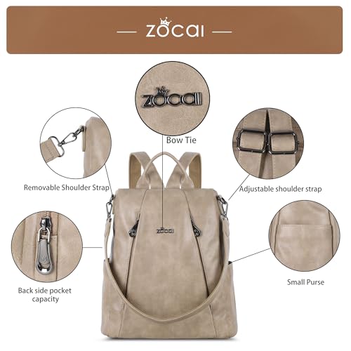 ZOCAI Backpack Purse for Women Medium Anti-Theft Backpacks Purses Design Leather Shoulder Bags with Removable Strap - color: Apricot