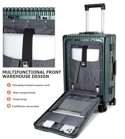 feilario PC Hardside Carry On Luggage, Aluminum Frame, TSA Lock, Cup Holder - color: A-Forest Green