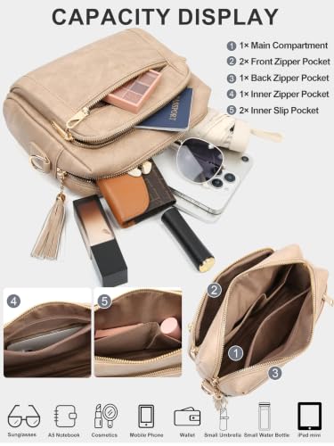 Vegan Leather Crossbody Bags for Women Anti theft Purses and Handbag - color: Tan
