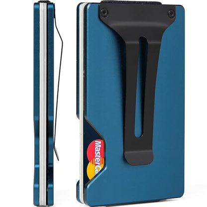 Minimalist Slim Wallet for Men,RFID Blocking Metal Wallet,Aluminum Credit Card Holder & Money Clip 12-15 Cards,Slim Rfid Front Pocket Mens Wallet - color: A1 Matte Dark Blue