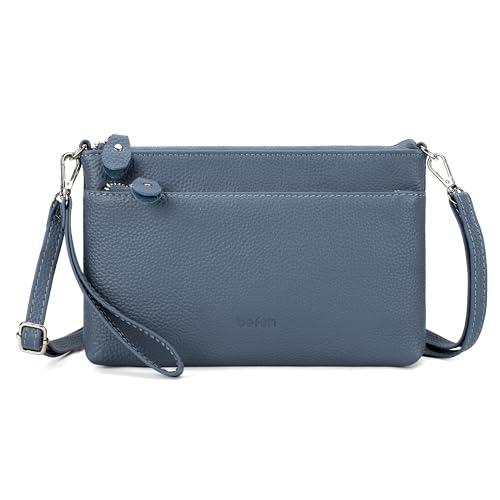 befen Genuine Leather Wristlet Clutch Wallet Purses with RFID Blocking - color: Grey Blue