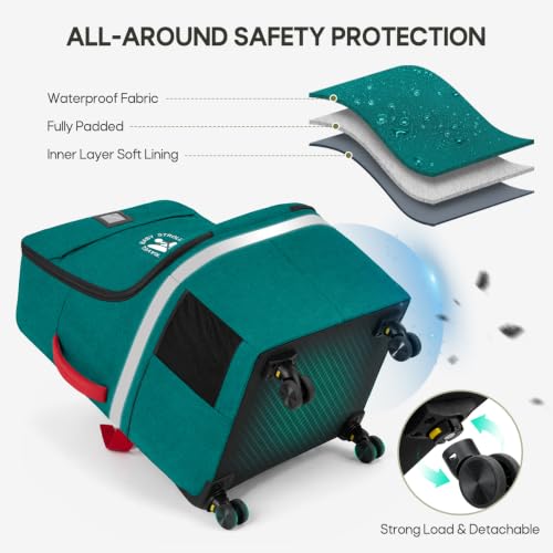 RAINSMORE Padded Car Seat Travel Bag for Airplane with Spinner Wheels - color: Green