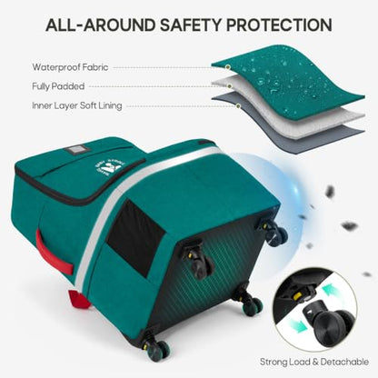 RAINSMORE Padded Car Seat Travel Bag for Airplane with Spinner Wheels - color: Green