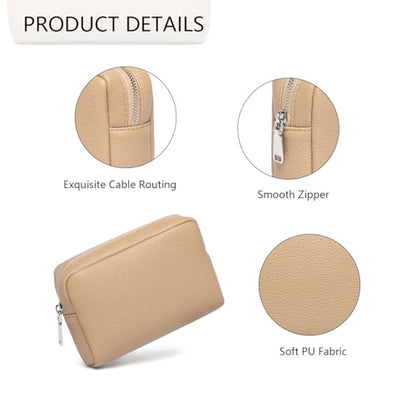Makeup Bag for Purse Travel Cosmetic Bag (PU Sandy) - color: Sandy