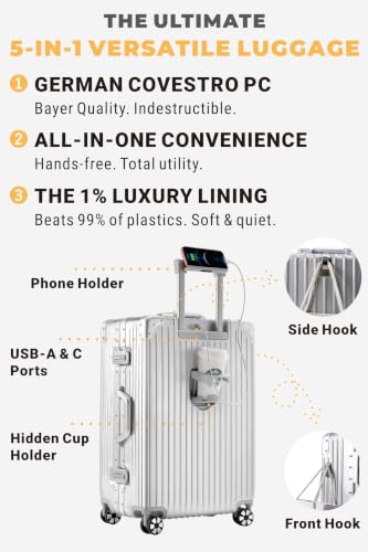 24-Inch Aluminum Frame Hardside Checked Luggage, Black - color: Black, size: 24 Inch Checked