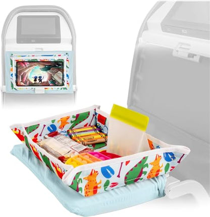 Lusso Gear Airplane Tray Cover for Kids, Travel Organizer, Tablet Holder - color: Dinos