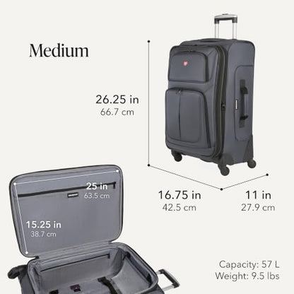 SwissGear Sion Softside Expandable Spinner Luggage Durable Lightweight Travel Suitcase, Dark Grey, 3-Piece Set (Carry-On/Medium/Large) - color: Dark Grey, size: 3-Piece Set (Carry-On/Medium/Large)