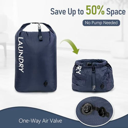 WiseBoy 2 Pack Travel Laundry Bag, Compression Storage for Dirty Clothes - color: Navy & Green