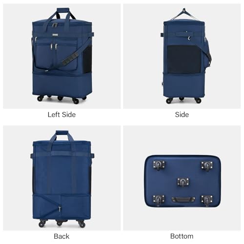 MILADA Expandable Checked Luggage Collapsible Duffle Bag 68L-98L, Blue - color: Blue