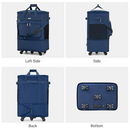 MILADA Expandable Checked Luggage Collapsible Duffle Bag 68L-98L, Blue - color: Blue