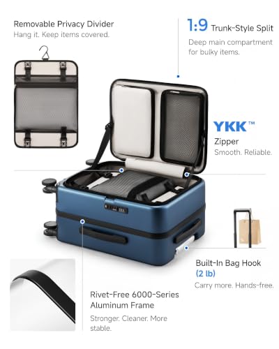 LUGGEX Top Opening Trunk Carry On Luggage, Aluminum Frame, Blue, 21" - color: Blue, size: 21 Inch Aluminum