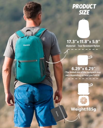 Gonex Packable Daypack Backpack 20L Lightweight Foldable Travel Bag - color: Teal