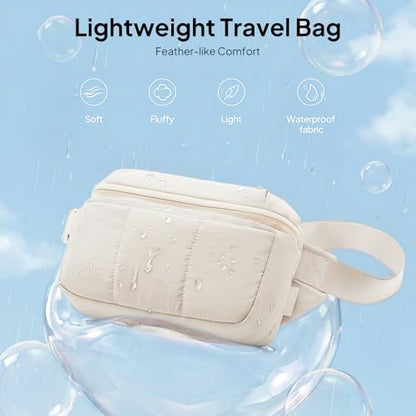 TOPEAST Waist Pack 3.5L Fanny Packs with Water Bottle Holder, Large Capacity Travel Belt Purse Anti-Theft RFID Blocking, Beige Fluffy Crossbody Sling Bag for Hiking Walking - color: Beige
