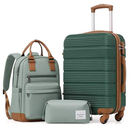 LONG VACATION Luggage Sets with Spinner Wheels, Carry on Suitcase 3 Piece - color: GREEN-BROWN, size: 3 piece set(BP)