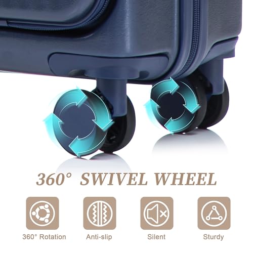 Merax 20/14 Inch Hardside Luggage, Lightweight Suitcase with Spinner Wheels - color: Navy ABS, size: 14/20 Inch