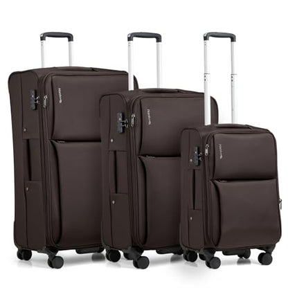 Hanke Luggage Set, 3 Piece 20/24/28 Inch Suitcases with Garment Compartment - color: Coffee, size: 3 Pc Set(20/24/28)